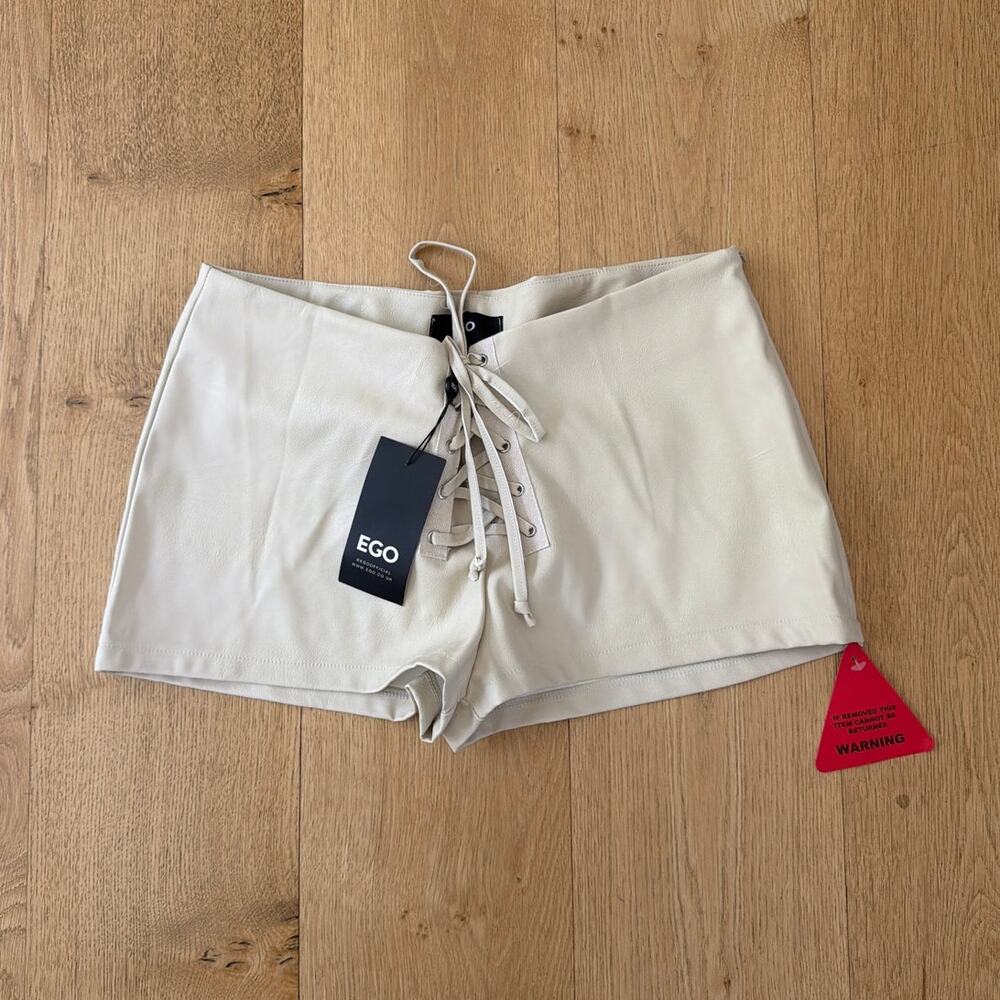 EGO Shorts Lace Up Front Faux Leather Size US10 Beige